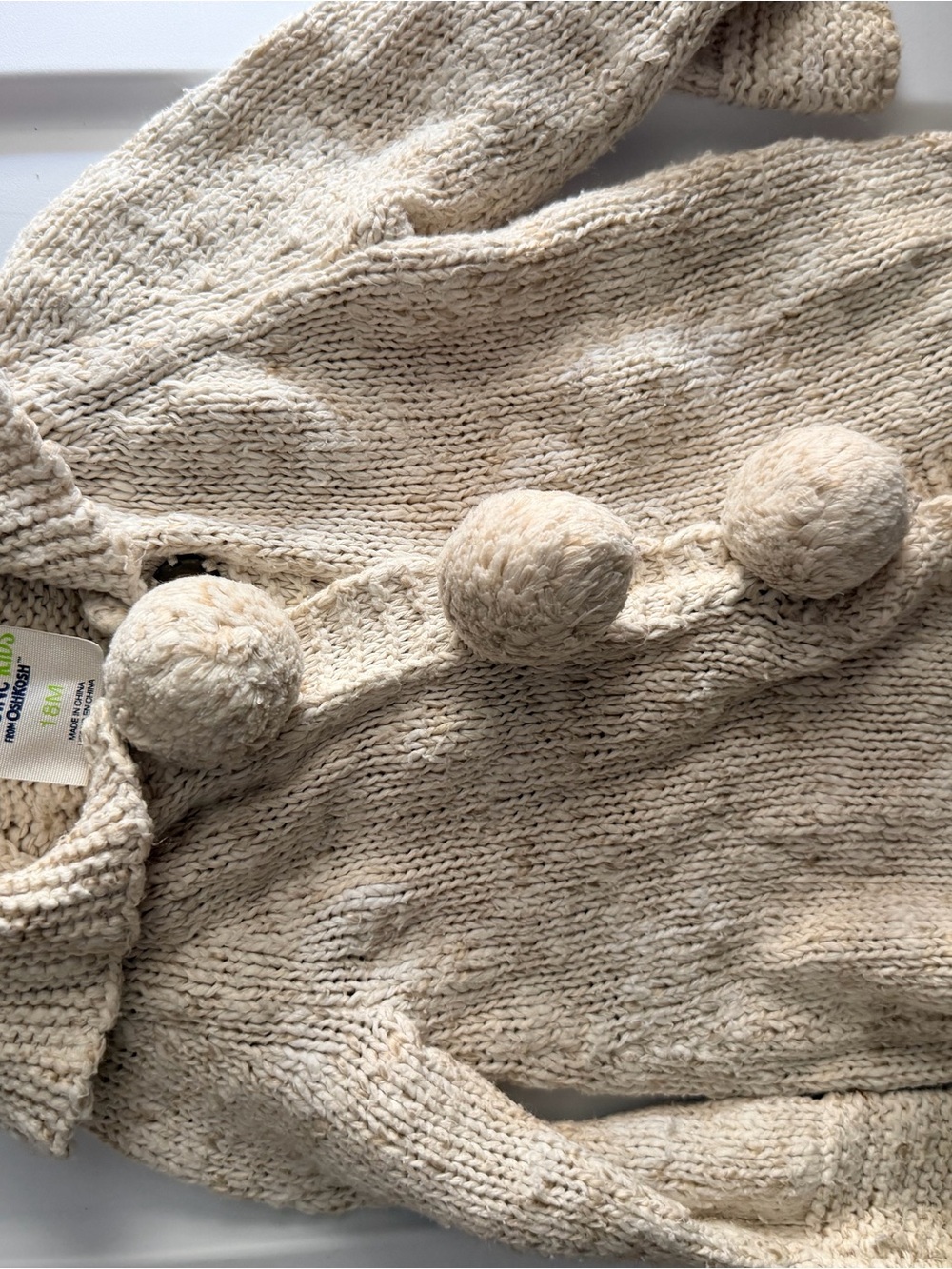 OshKosh B'gosh Cream Pom-Pom Knit Cardigan